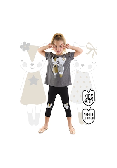 Denokids Kedili Kız Çocuk Yazlık T-Shirt Tayt Takım