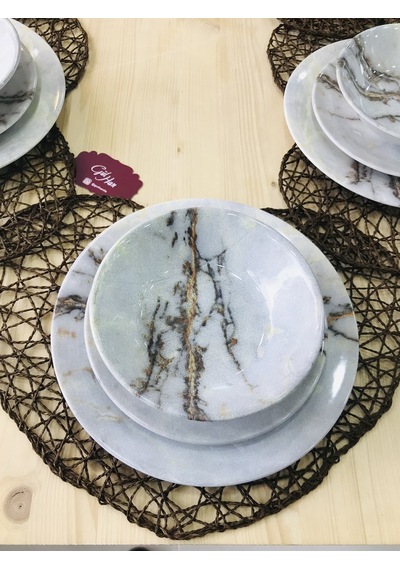 Keramika 18 Parça 6 Kişilik Yemek Takımı Mermer Kera Art