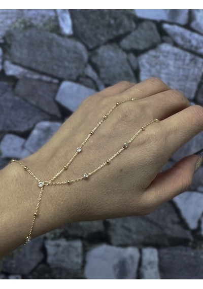 Top Zincir Ve Taşlı Gümüş Şahmeran Bileklik Trend Gümüş Aksesuar - Gold Renk Altın