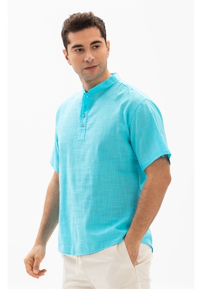 Kısa Kol Şile Bezi Bodrum Erkek T-shirt Açık Turkuaz 3075 Açık Turkuaz