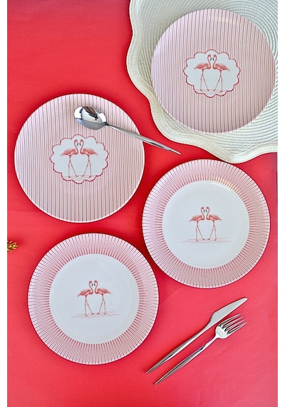 Tabak Evi Flamingo Tuval Pasta Takımı 20cm 4 Kişilik 4 Parça Tvl4ptprs1158 Çok Renkli