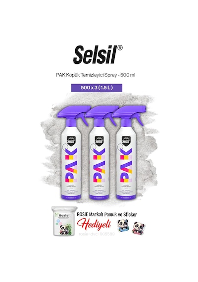 Selsil 3'lü Pak Köpük Temizleyici Sprey 500 Ml Ve Rosie Pamuk