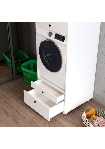 Lotus 2 Çekmeceli Makine Dolabı Çok Amaçlı Dolap Banyo Dolabı Beyaz