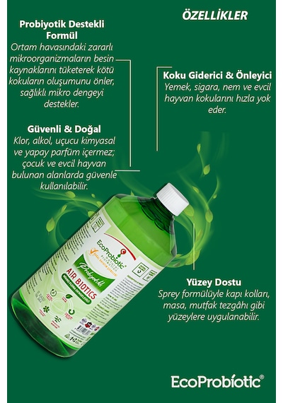 Probiyotikli Air Biotics Koku Giderici Sprey Hava Temizleyici Doğal Temiz Ekolojik Ortamlar 1l
