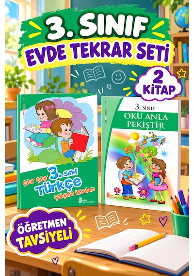 3. Sınıf Öğretmen Tavsiyeli Evde Tekrar Seti 2 Kitap- Türkçe Çalışma Ve Oku Anla Pekiştir Kitabı
