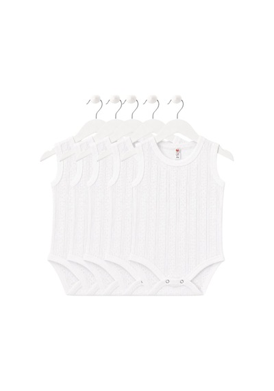 H&c Coolboy H&c 5'li %100 Pamuk Desenli Jakarlı Kolsuz Bebek Body Zıbın Beyaz