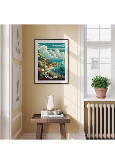 Cozumel Meksika Seyahat Posteri Sanatsal Manzara Duvar Dekoru Suluboya Sanat Baskısı