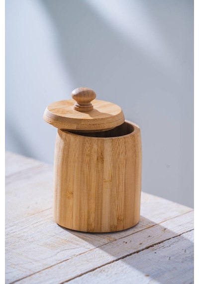 Acar Bambu Kapaklı Kavanoz - 12 Cm Kahverengi