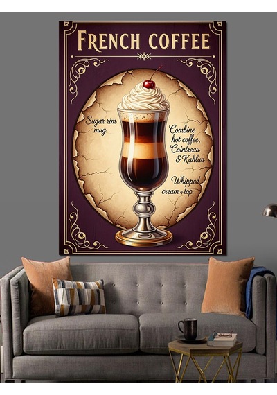 Ahşap Tablo Fransız Kahvesi Retro Afiş