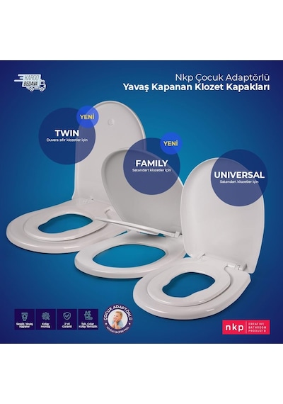 Nkp Universal - Family - Twin Çocuk Adaptörlü Klozet Kapak Twin