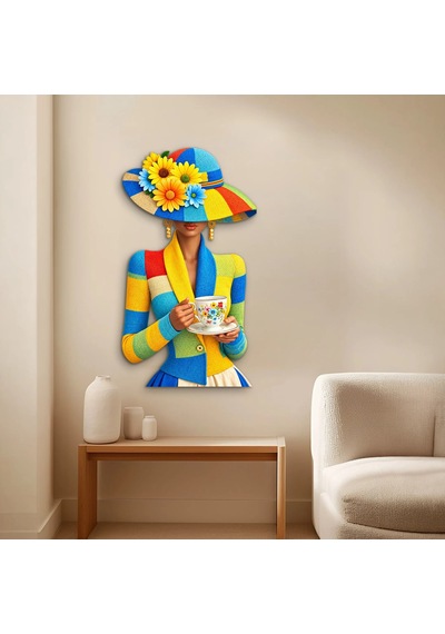 Çiçekli Şapkalı Çay Keyfi - Metal Tablo - Dec0268 28 X 50 Cm Çok Renkli