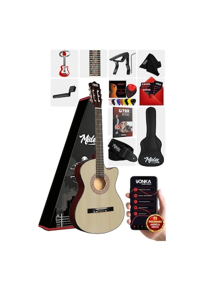 Midex Cg-395nt Natural Renk Kesik Klasik Gitar 4/4 Yetişkin Boy Sap Ayarlı Full Set