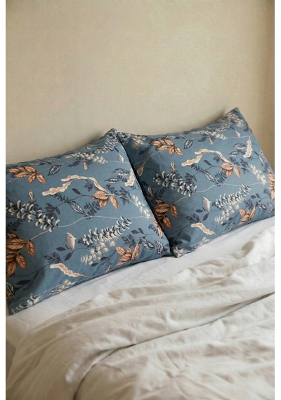 Lily 2'li Ranforce Yastık Kılıfı 50x70 Flaplı Mavi
