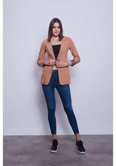 Jument Yakalı Cepli Uzun Kol Katlamalı Blazer Kumaş Ceket