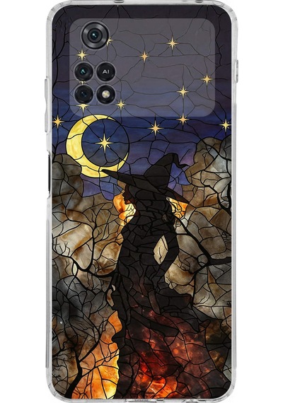 Printify Poco M4 Pro İle Uyumlu Vitray Cadı Saati Tasarımlı Şeffaf Silikon Kılıf Şeffaf
