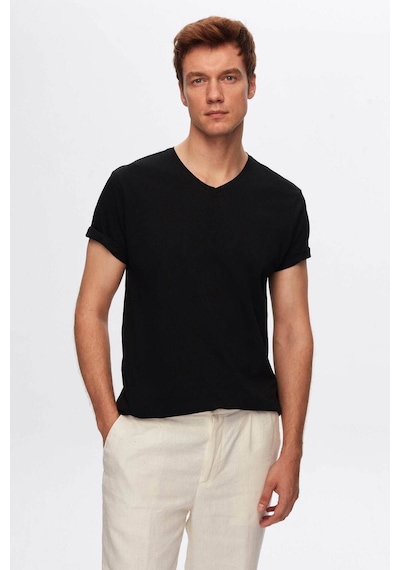 D's Damat Ds Damat Siyah V Yaka %100 Pamuk T-shirt 4HC141996755M Siyah