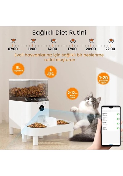 Petfit Autodine X Plus 5l Wi-fi Kameralı Çift Kase Akıllı Otomatik Kedi Köpek Mama Kabı Besleme Ünitesi Sesli Ko