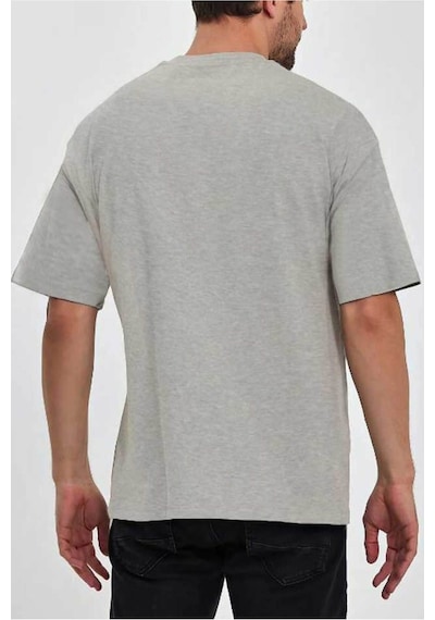 Medinenur Unisex Pamuklu Bisiklet Yaka Tişört Gri Melanj