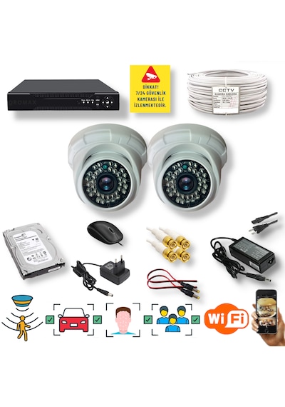 2 Kameralı Set Yapay Zeka Özellikli Gece Görüşlü 5 Mp Sony Lensli Fullhd İç Mekan Güvenlik Kamerası Seti D136b-104