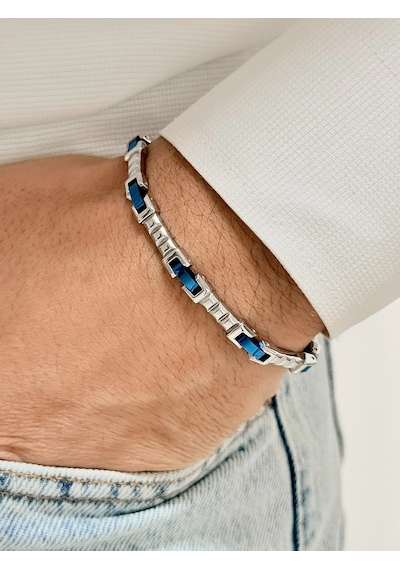 Gümüş Ve Lacivert Çelik Erkek Bileklik Frj10143a-l 2 Yıl Garantili Hediye Paketli Gümüş Lacivert