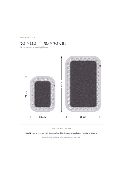Banyo Paspası Takımı 70x110+50x70 Cm İç Trikot Antrasit Gri & Gümüş Gri