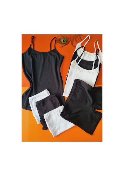 Demirsa Boutique Pamuklu Fitilli Siyah Ve Beyaz Kadın İp Askılı 4'lü Atlet Ve Külot-şort Takım Beyaz2-siyah2 Demirsa Boutique Pamuklu Fitilli Siyah Ve Beyaz Kadın İp Askılı 4'lü Atlet Ve Külot-şort Takım Beyaz2-siyah2