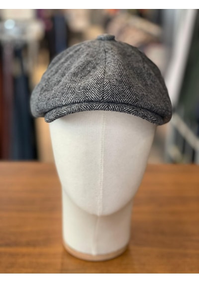 Hamze Peaky Blinders Tarz İngiliz Model Balıksırtı Desen Kaşe Kumaş Kasket Şapka Gri