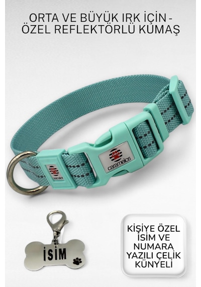 Caramelos Reflektörlü Köpek Tasması, Kişiye Özel Köpek Tasması. Büyük Ive Orta Irk Köpek Tasması Sy Mavi