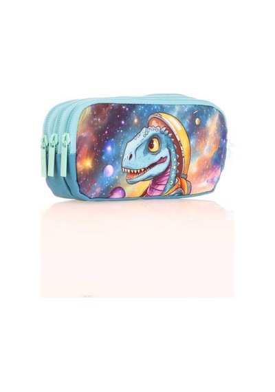 Kaukko Kids 3 Bölmeli Kalem Çantası Layer Dinosaur Mavi L8184