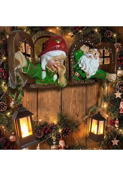 Yılbaşı Fenerli Cam Cüceleri Çifti Noel O114 2 Li