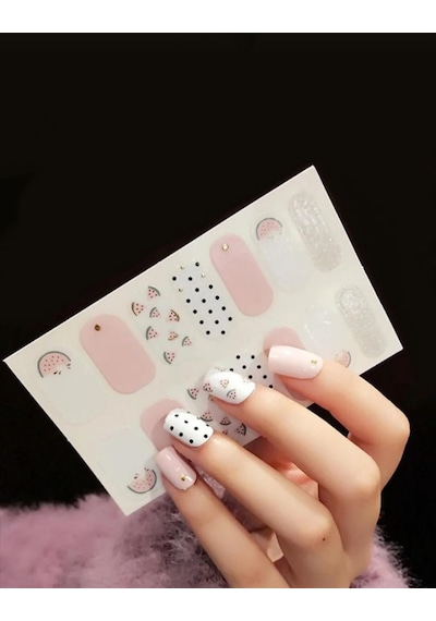 Lexroo Tırnak Oje Sticker Nail Art Set, Karpuz Ve Puantiye Desenli, 14'lü