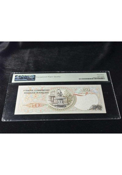 Türk Lirası Pmg 67 Epq Superb Gem Unc 50 Lira P 188 1970 Nd 1976 S/n I90 6. Emisyon 2. Tertip