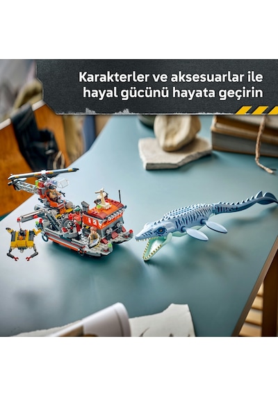 LEGO® Jurassic World Mosasaurus Dinozor Tekne Saldırısı 779837 - 7 Yaş Üzeri için Minifigür İçeren Oyuncak Yapım Seti (703 Parça)