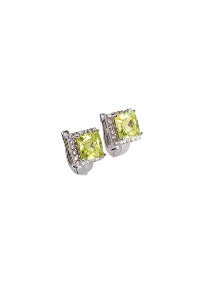 925 Gümüş Peridot Taşlı Kare Baget Tasarım Işıltılı Kadın Küpe Gümüş