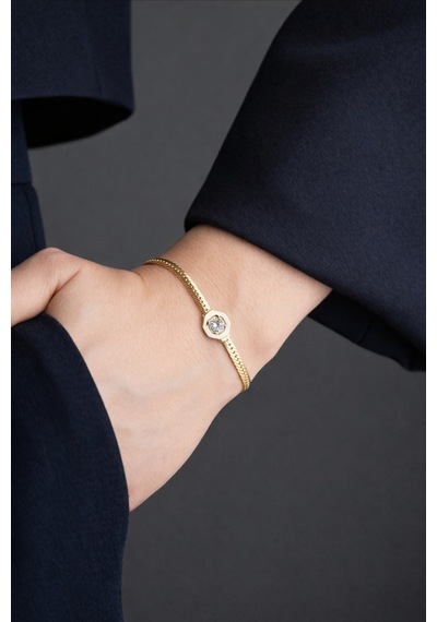 Çekirdekjewelry 925 Ayar Gümüş Hasır Serenay Bileklik Sarı