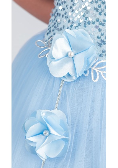 Mnk Baby & Kids Kız Çocuk Etek Ucu Pullu Venna Abiye Elbise M00761 Mavi