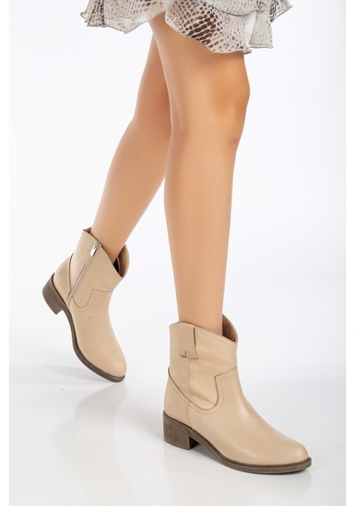 Analin Shoes Kadın Hakiki Deri Kovboy Bot Bej