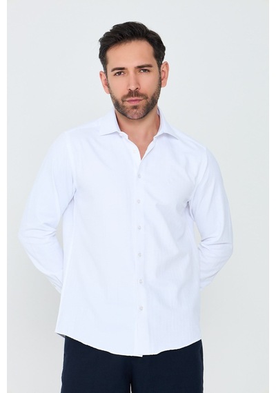 White Stone Beyaz Mikro Desenli Dynamic Fit Uzun Kollu Erkek Gömlek Beyaz-03