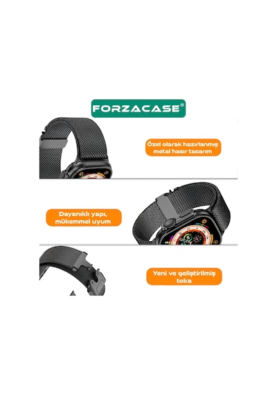 Forzacase Apple Uyumlu  Watch Se 3 44mm İle Mekanizmalı Metal Hasır Kordon Kayış - Fc864