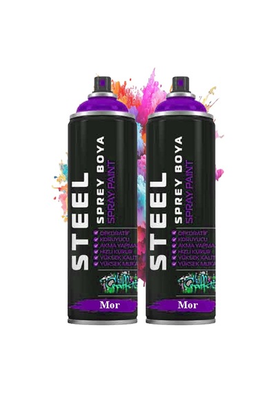 Mor Sprey Boya 200 Ml 2 Adet Hızlı Kuruyan Profesyonel Ahşap Plastik Demir Metal Cam Porselen Duvar Renkli Mor