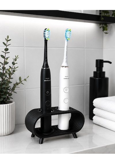 Veriqo 3d 2 Li Elektrikli Diş Fırçası Standı Tezgah Üstü Banyo Organizeri Diş Fırçalık Siyah