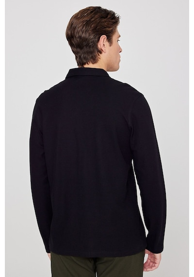 AC&Co / Altınyıldız Classics  Erkek Sıyah %100 Pamuk Slim Fit Dar Kesim Polo Yaka Jakarlı Triko Tişört Siyah