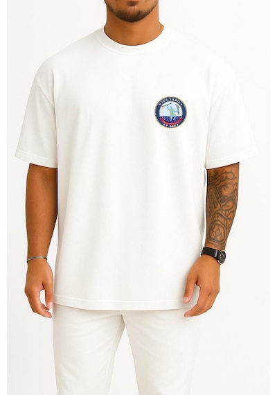 Bahriyeli Collection Oversize Tcg Yıldız P348 Cep Tasarımlı Unisex T-shirt Beyaz