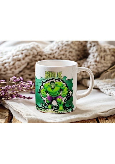 Hulk Yeşil Güçlü Karakter Tasarımlı Kupa Bardak - Marvel Kahraman Temalı Güçlü Tasarım - Hediye Beyaz