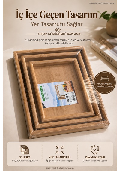 Bambu Tepsi 3'lü Set - Sunum Ve Dekoratif Tepsi Kahverengi