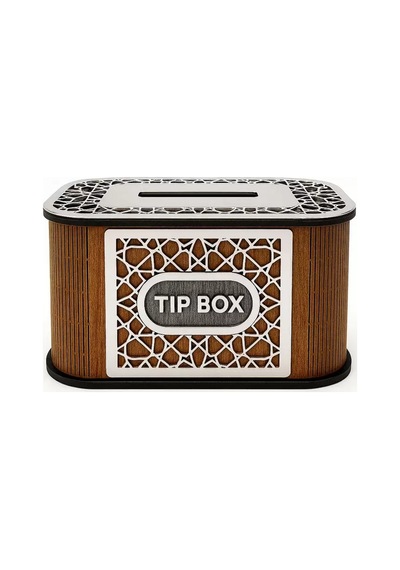 Kilitli Ahşap Bahşiş Kutusu Tip Box Aynalı Altın Renk Pleksi Kaplamalı Kumbara
