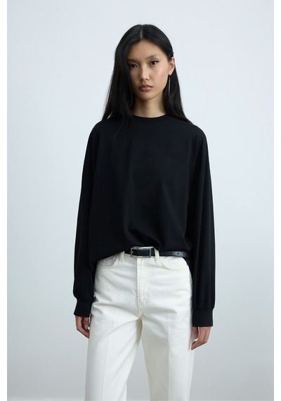 Suud Collection Siyah Dune Oversize Manşetli Tişört
