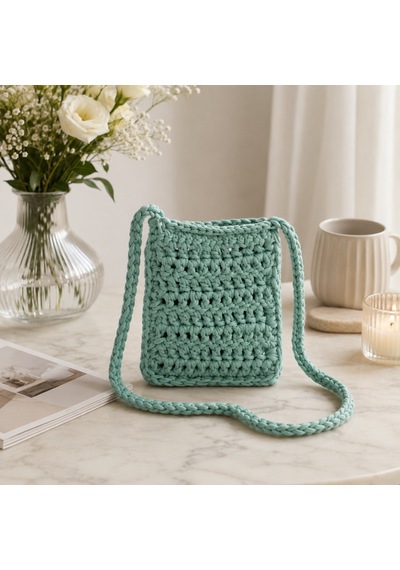 Mint Yeşili Mini El Örgüsü Çanta