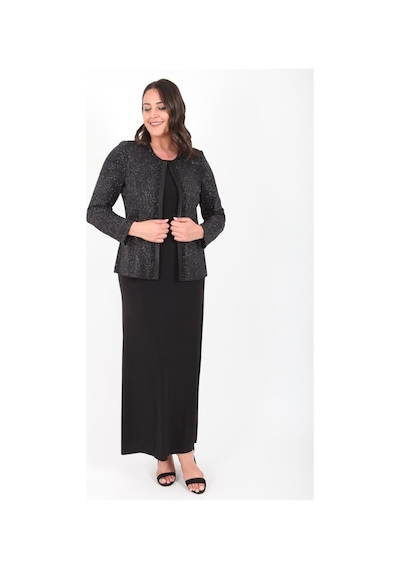 Ladies First Büyük Beden 3306 Siyah Gümüş Abiye Ceket+Elbise Takım