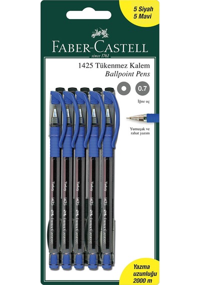 Faber Castell 1425 Tükenmez Kalem 5 Mavi + 5 Siyah Diğer